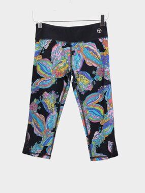 Trina Turk Recreation Black Floral Paisley Crop Leggings Capri Colorful Size XS